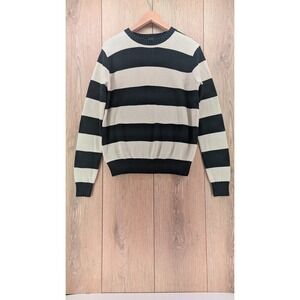J Galt Striped Sweater Black Tan Crewneck Cotton Womens One Size